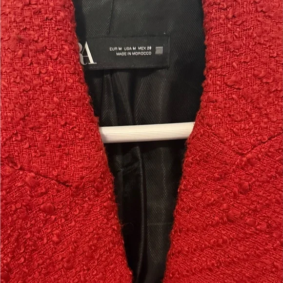 Zara Red Tweed Blazer with Metallic Buttons - Picture 2 of 4